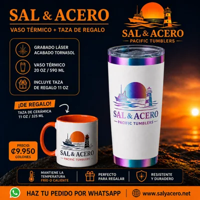 Vaso Térmico Blanco 20 oz Acabado Tornasol + Taza de Regalo