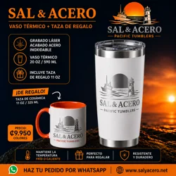 Vaso Térmico Blanco 20 oz Acabado Acero + Taza de Regalo