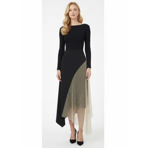Crystal Pannel Mesh Maxi Dress