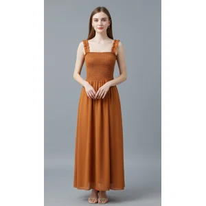 Shirred Bodice Midi Dress