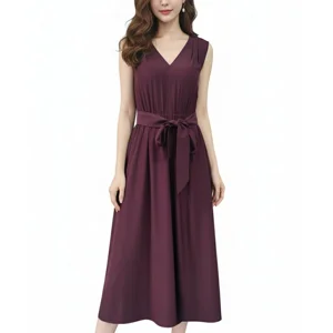 V-Neck Sleeveless Tie-Waist Midi Dress