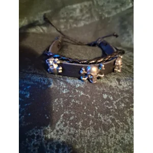 Cross Bones Adjustable Pleather Bracelet