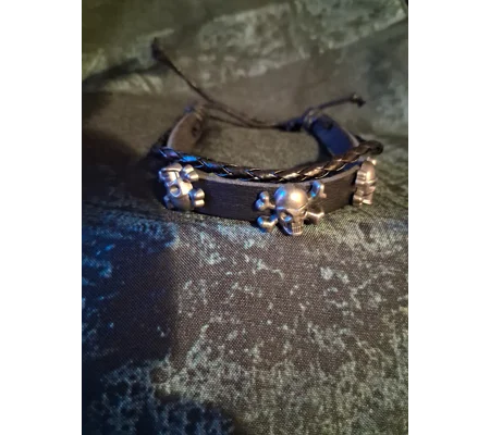 Cross Bones Adjustable Pleather Bracelet