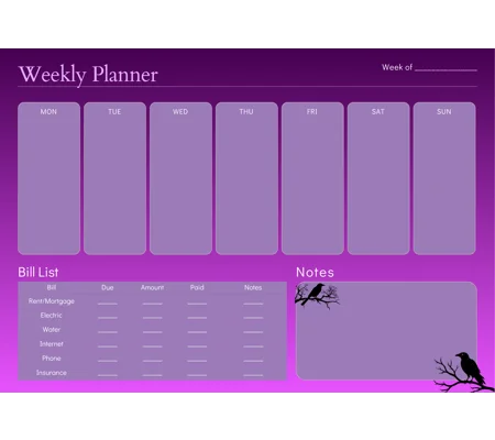 Purple Weekly Planner Pad