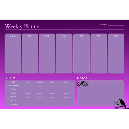 Purple Weekly Planner Pad