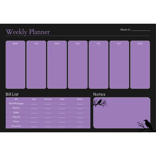 Purple Weekly Planner Pad