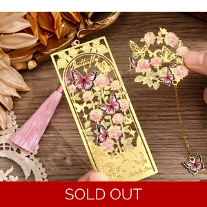2 piece Butterfly Gold Metal Bookmark