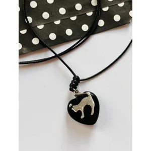 Obsidian Heart Cat Charm Pendant