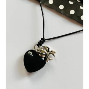 Obsidian Heart Spider Charm Pendant