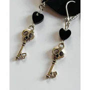Gothic Skull Key and Heart Earrings