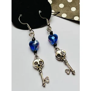 Skeleton Skull Key and Heart Earrings (Purple)