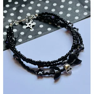 Gothic Skull Star and Moon Beaded Bracelet