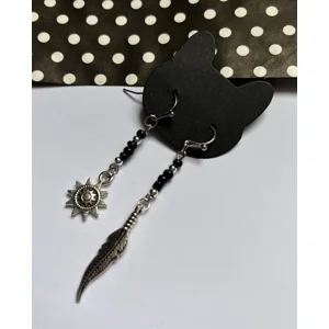 Moon and Feather Bead Earrings