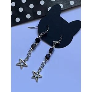 Dainty Gothic Pentagram and Glass Bead Earrings