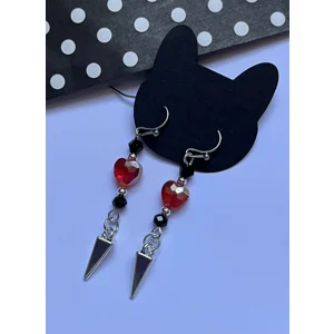 Gothic Red Heart Spike Dangle Earrings