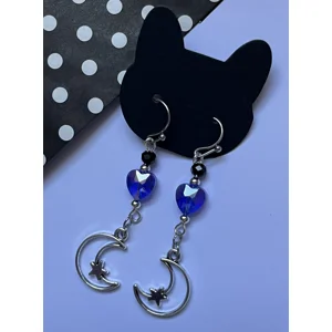 Purple Celestial Witchy Moon and Glass Heart Earrings