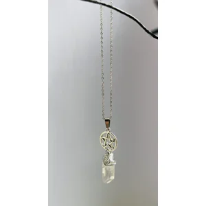 Pentagram and Quartz crystal point necklace