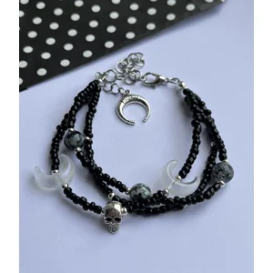 Gothic Skull and Aurora Moon Charm Beaded Bracelet