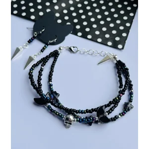 Star and Moon Celestial Skull Beaded Bracelet Earrings Set