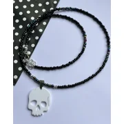 Hand Crafted Beaded Acrylic Goth White Skull Necklace