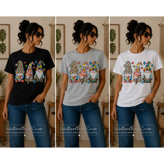Neurodiversity Gnome Trio Tee – Autism Support Graphic Shirt