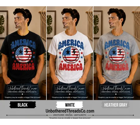 AMERICA AMERICA FUN SMILEY FACE TEE