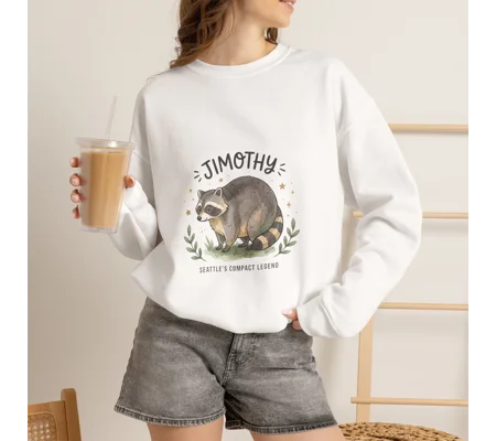 Compact Raccoon Illustration Crewneck Sweatshirt | Seattle Wildlife Meme