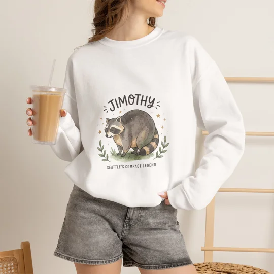 Compact Raccoon Illustration Crewneck Sweatshirt | Seattle Wildlife Meme