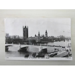 Houses Of Parliament And Lambeth Bridge, London, UK, Genuine, Original, Real Photo RPPC Postcard