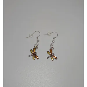 Gold & Orange Dragonfly Dangle Earrings