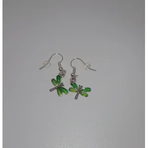 Green Dragonfly Dangle Earrings
