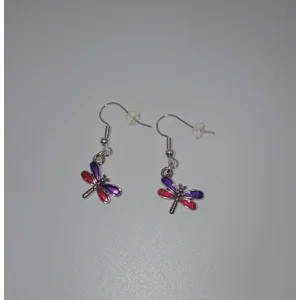 Purple & Red Dragonfly Dangle Earrings