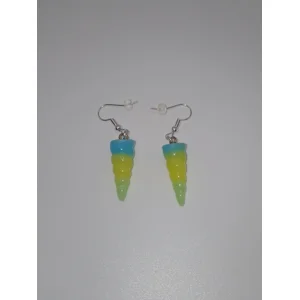 Blue, Yellow & Green Unicorn Horn Dangle Earrings