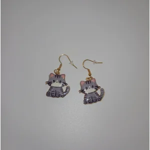 Grey Cat Dangle Earrings