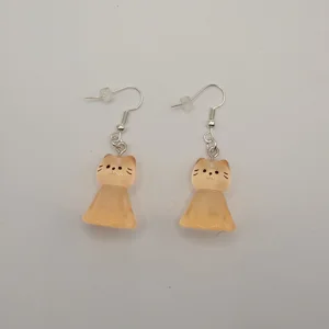 Orange Ghost Cat Dangle Earrings