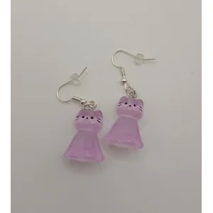 Purple Ghost Cat Dangle Earrings