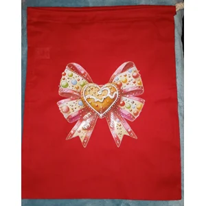 Gingerbread Heart Bow Christmas Sack