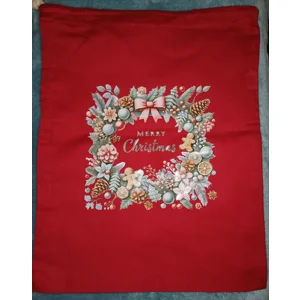 Merry Christmas Red Bow Square Wreath Christmas Sack