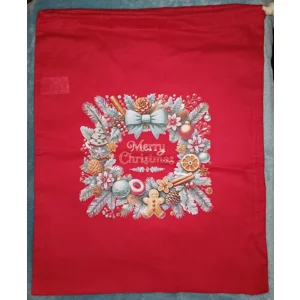 Merry Christmas Blue Bow Square Wreath Christmas Sack