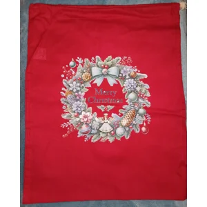 Blue Bow Merry Christmas Wreath Christmas Sack