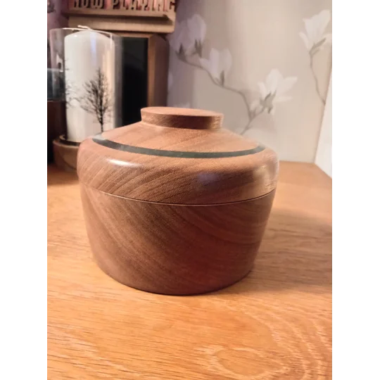 Hand turned lidded box with black epoxy resin inlay