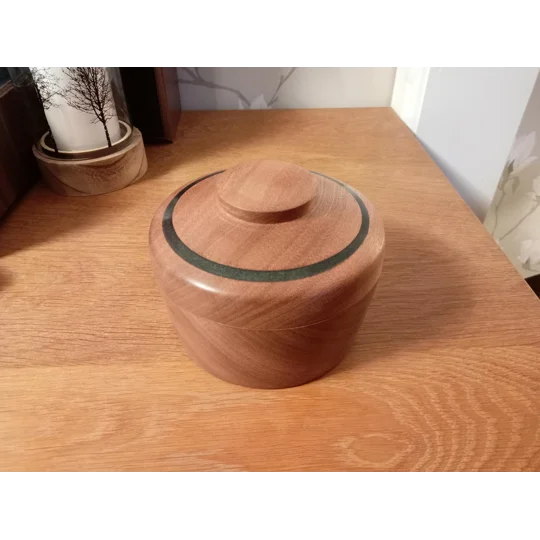 Hand turned lidded box with black epoxy resin inlay