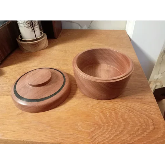 Hand turned lidded box with black epoxy resin inlay