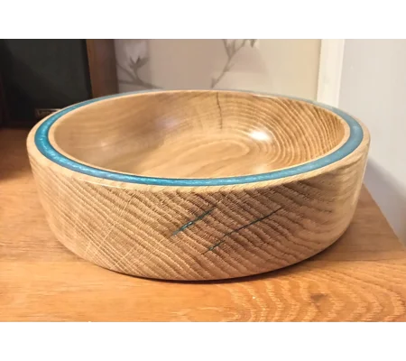 hand turned oak bowl with resin inlay