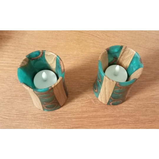 Oak and resin t-light holders