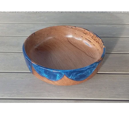 Hand turned fruit bowl made from reclaimed oak and resin