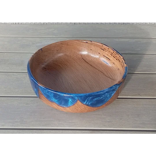 Hand turned fruit bowl made from reclaimed oak and resin
