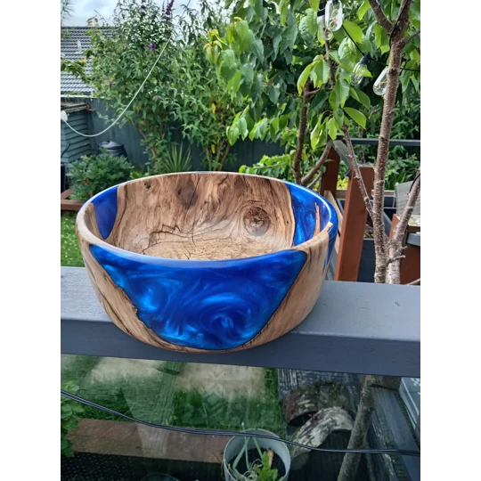 Blue resin and Chestnut hand turned fruit bowl