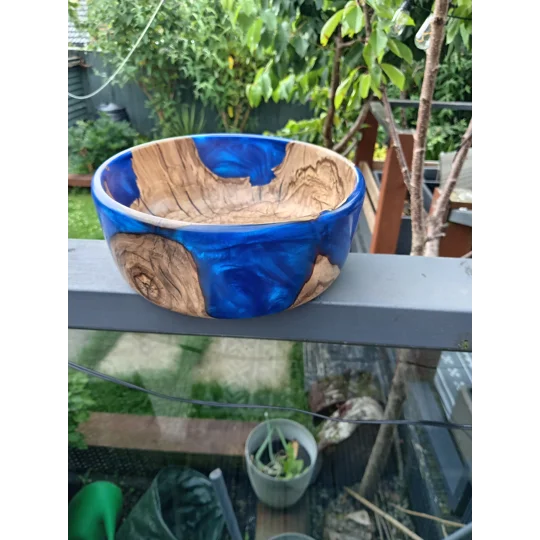 Blue resin and Chestnut hand turned fruit bowl