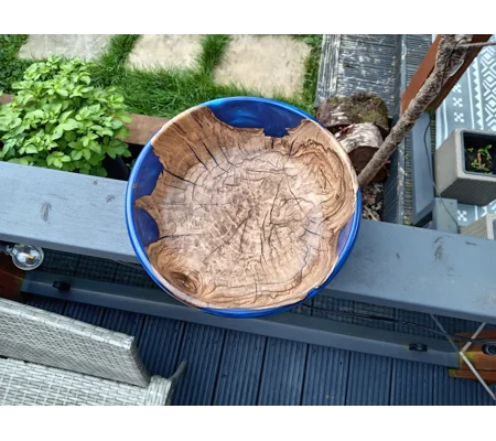 Blue resin and Chestnut hand turned fruit bowl
